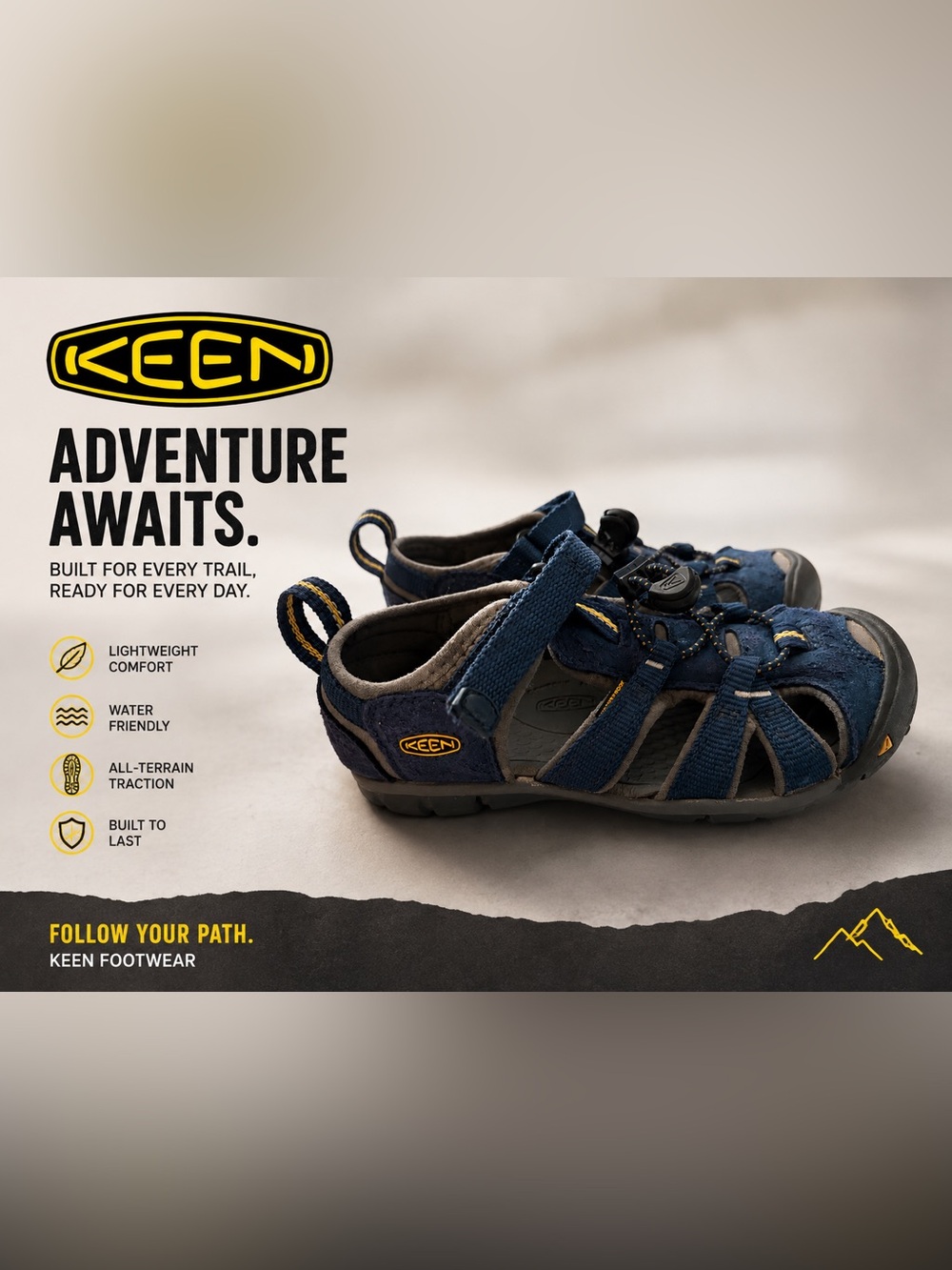 KEEN Kids Newport H2 Navy Blue Yellow Waterproof Sport Sandals Size 13